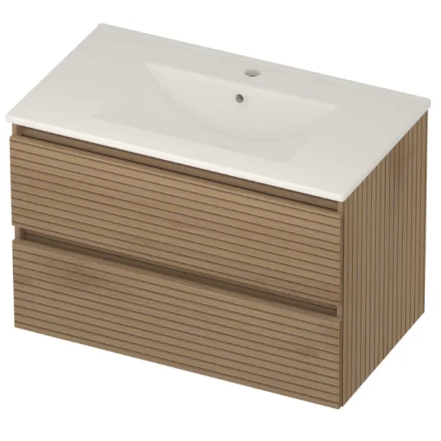 Basic-Line Coach 46 Badmeubelset Porselein 1 Kraangat Greeploos 80x46x54 cm Lamello Oak Glans Wit