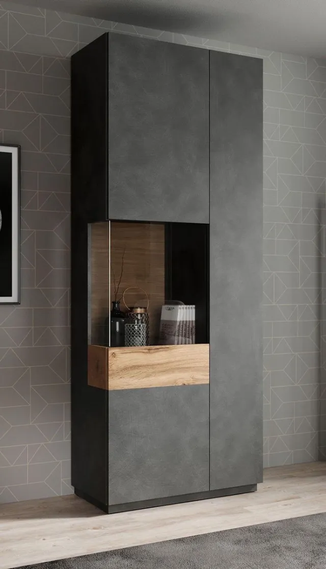MEUBELLA Vitrinekast Sublime - Grijs - Eiken - 80 cm - Hoog
