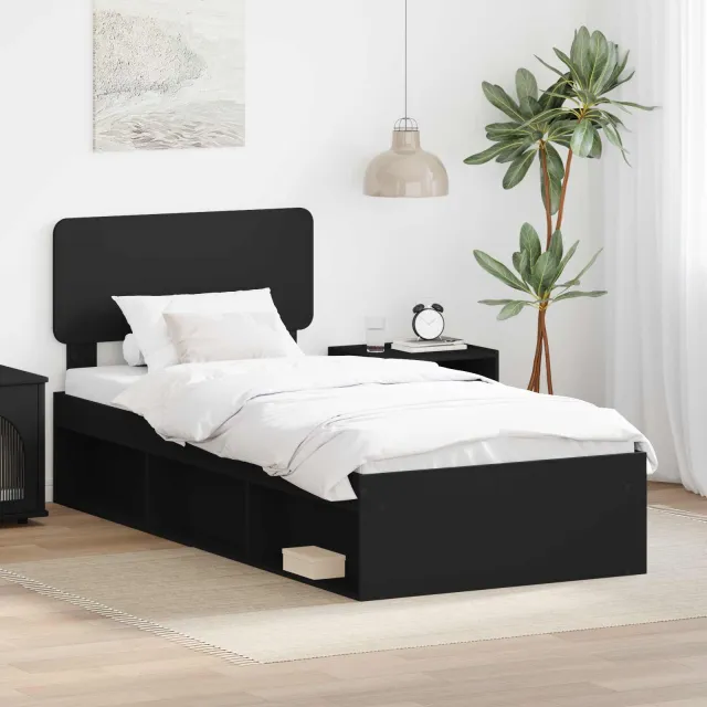 vidaXL Bedframe met hoofdeinde Zwart 75 x 190 cm Massief grenenhout