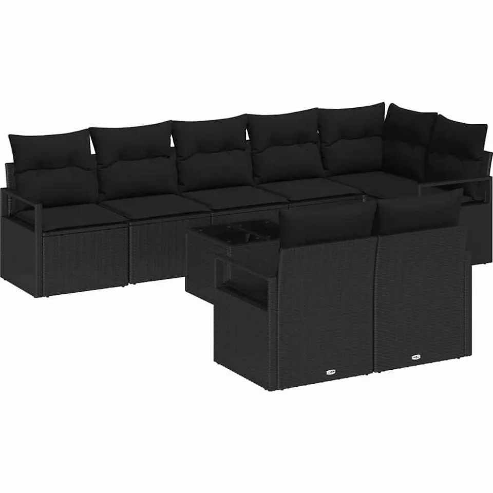 vidaXL Tuinbankenset 9 st Zwart poly rattan