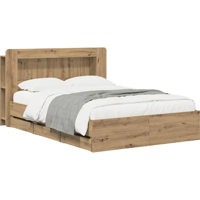 vidaXL Bedframe met opbergruimte en hoofdbord Artisanaal eiken Bruin