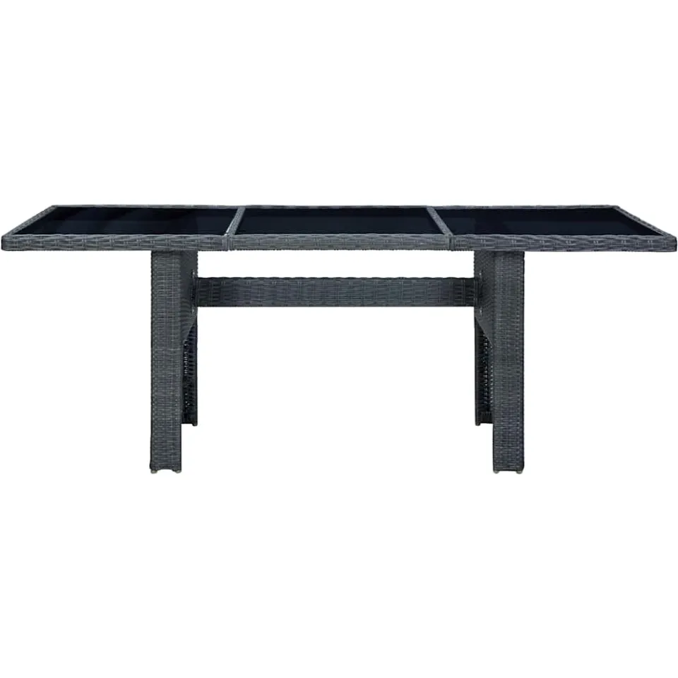 vidaXL Tuintafel poly rattan en gehard glas donkergrijs