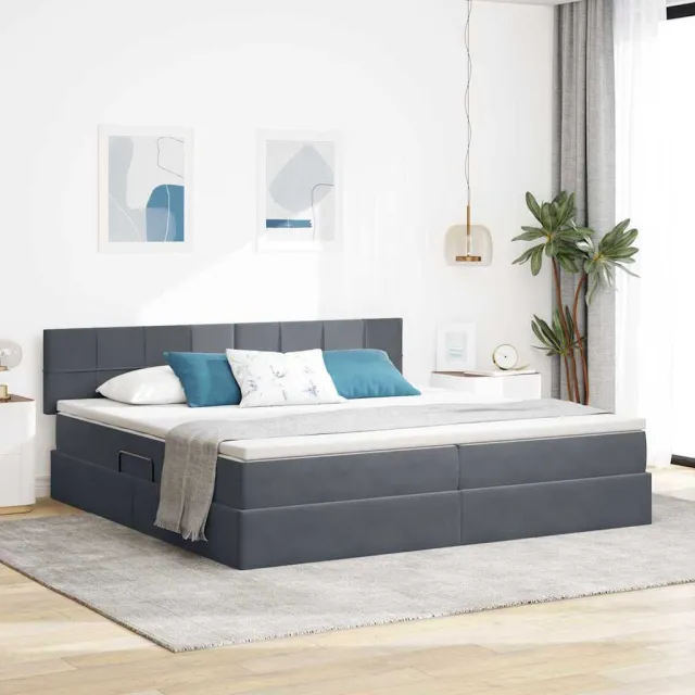 vidaXL LED Opslagbed met Matras Donkergrijs 200 x 200 cm Fluweel