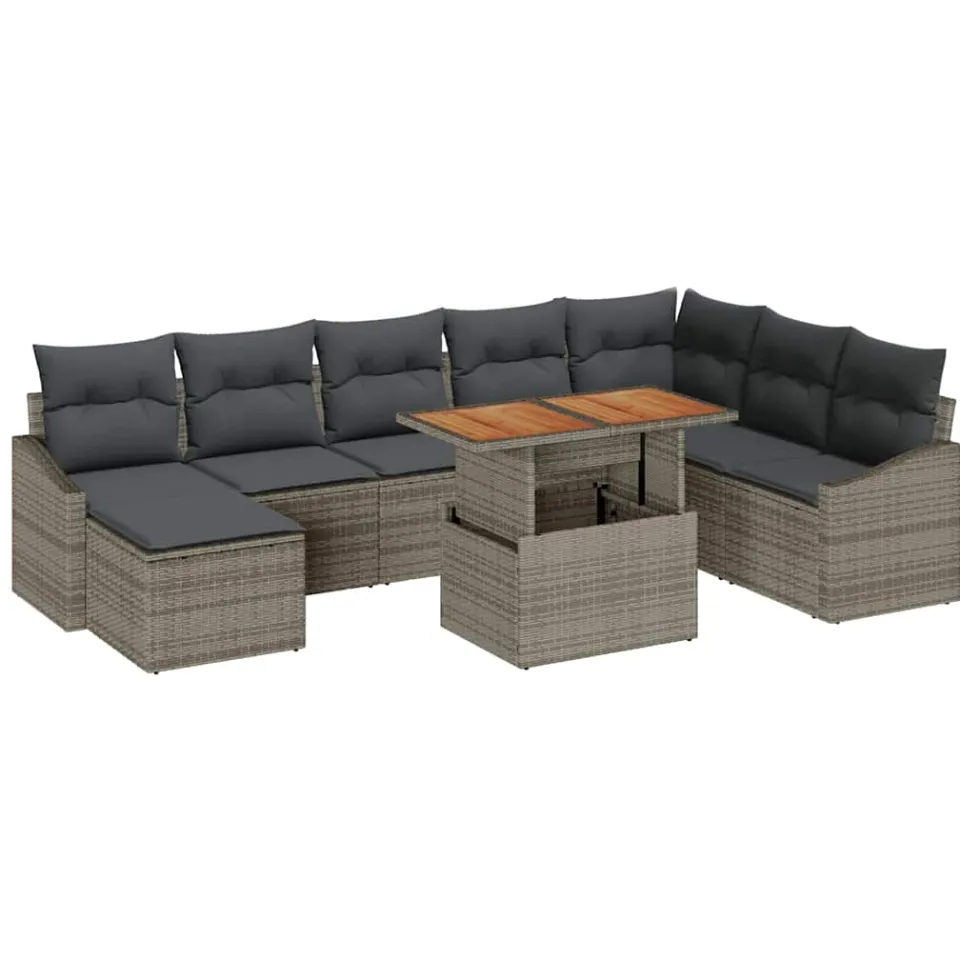 vidaXL Tuin Sofa Set 9 st Grijs Poly riet, foto 4