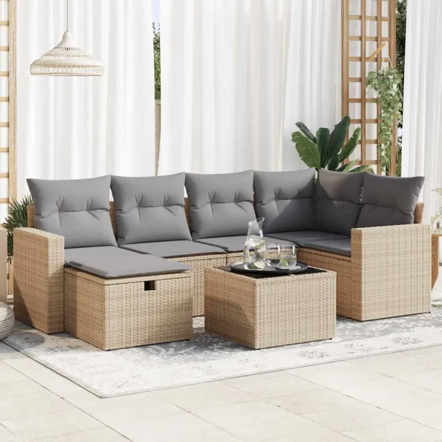 vidaXL 7-delige Loungeset met kussens poly rattan beige, foto 2