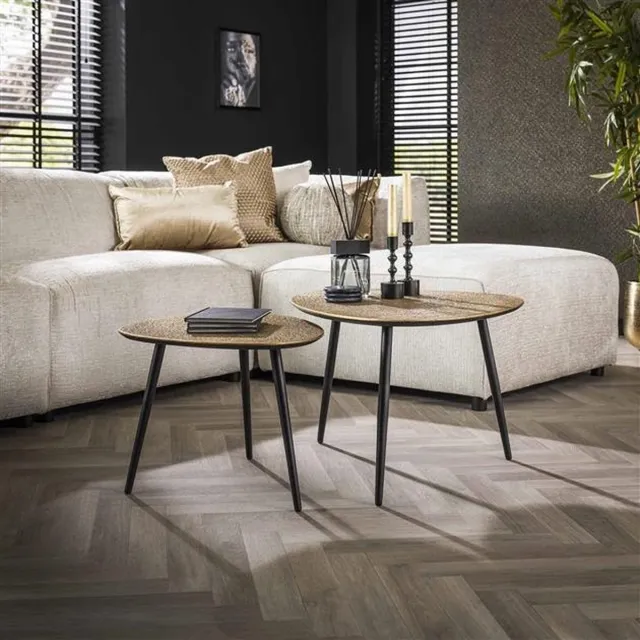 PS-Collection Metallic Driehoekig Set/2 Salontafel - 80x59x43cm - Brons/Goud - Metaal - salontafels rond, salontafels, salontafel zwart, salon tafel, salontafel rond, salontafel industrieel, salontafel vierkant, salontafel marmer, salontafel wit