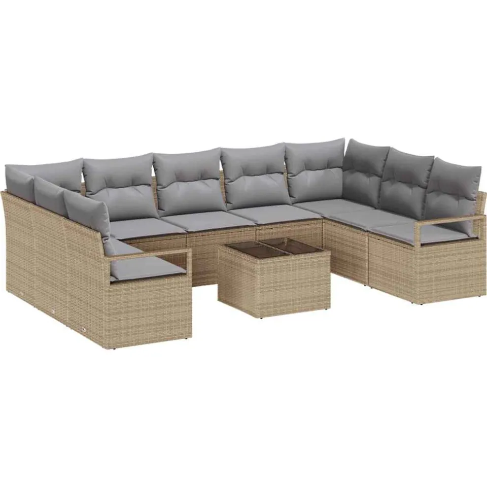 vidaXL Bankstel 10 st Beige poly rattan