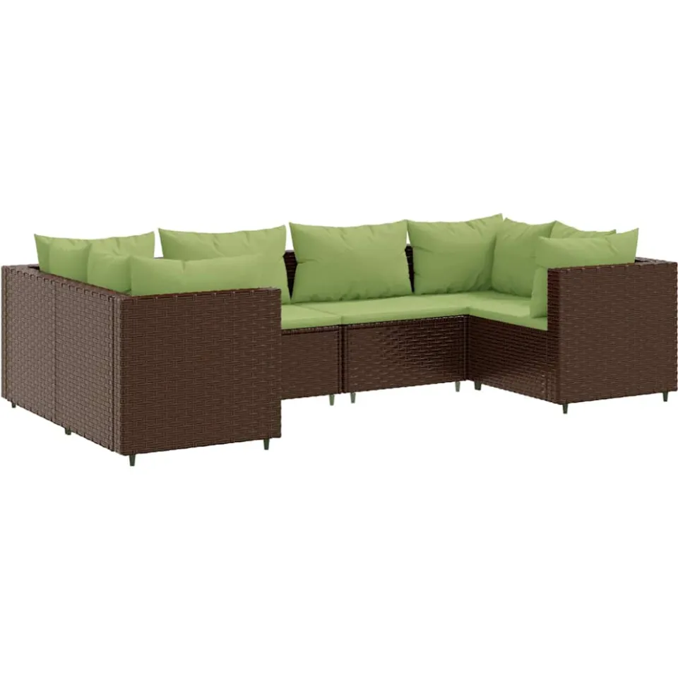 vidaXL 6-delige Loungeset met kussens poly rattan bruin
