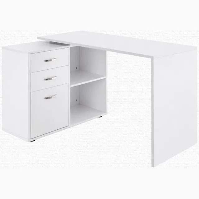 Saska hoekbureau met 3 laden en 2 open vakken - MDF - wit - 117 × 83,5 × 76 cm