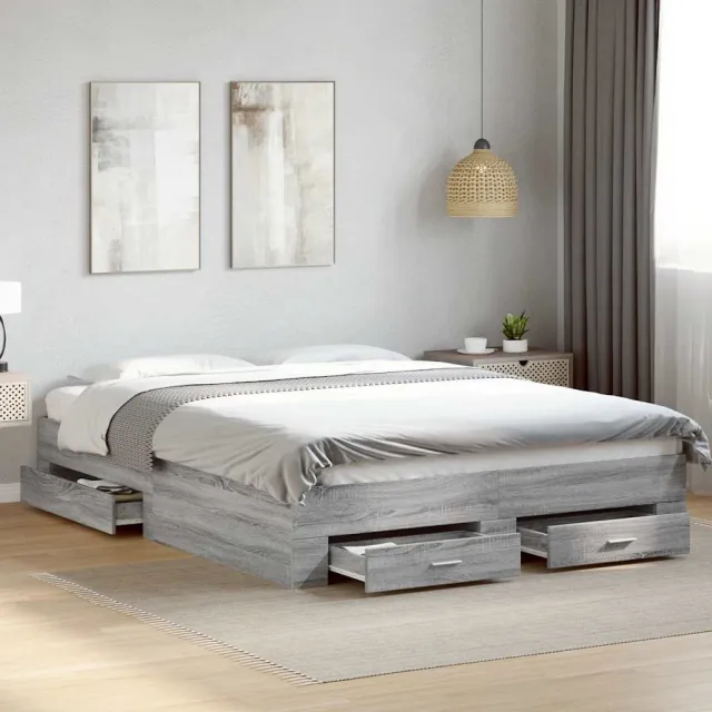 vidaXL Bedframe met lades bewerkt hout grijs sonoma eiken 160x200 cm