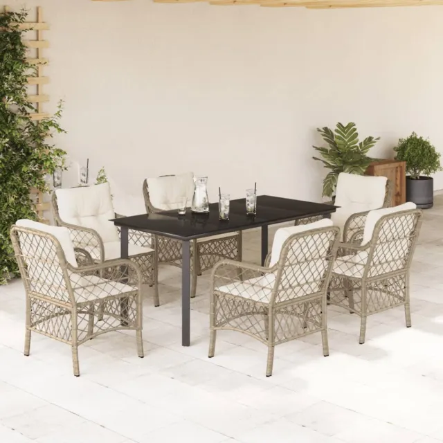 vidaXL 7-delige Tuinset met kussens poly rattan beige, foto 2