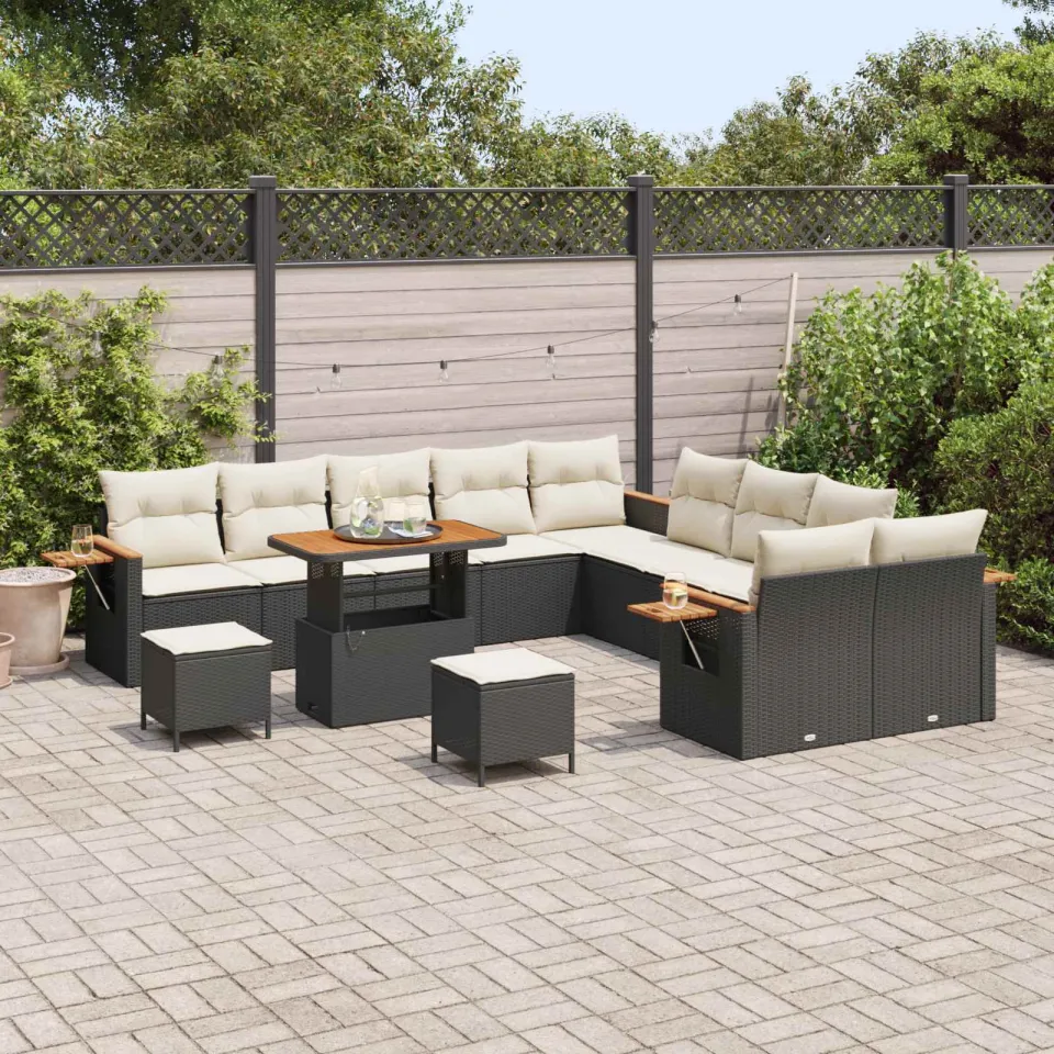 vidaXL Tuinbankenset 13 st Zwart poly rattan, foto 2