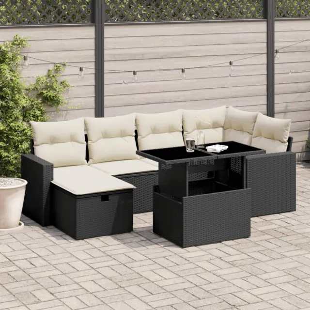 vidaXL 7-delige Loungeset met kussens poly rattan zwart, foto 2