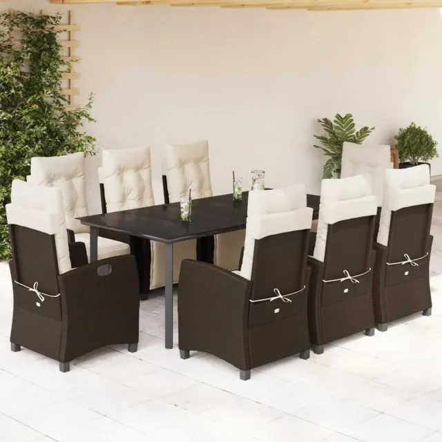 vidaXL 9-delige Tuinset met kussens poly rattan bruin, foto 2