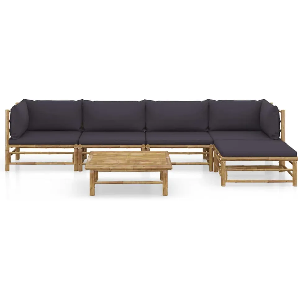 vidaXL 6-delige Loungeset met donkergrijze kussens bamboe grijs, foto 2