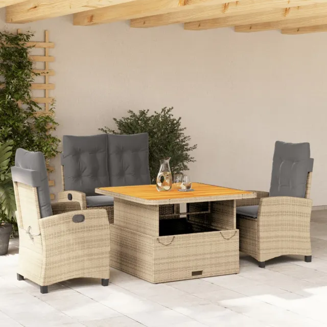 vidaXL 4-delige Tuinset met kussens poly rattan beige, foto 2