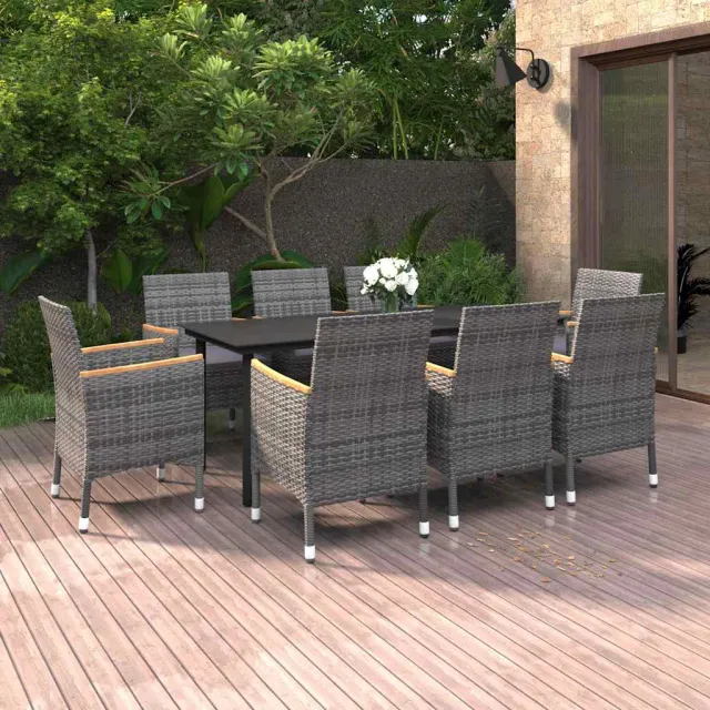 vidaXL 9-delige Tuinset met kussens poly rattan en glas grijs, foto 2