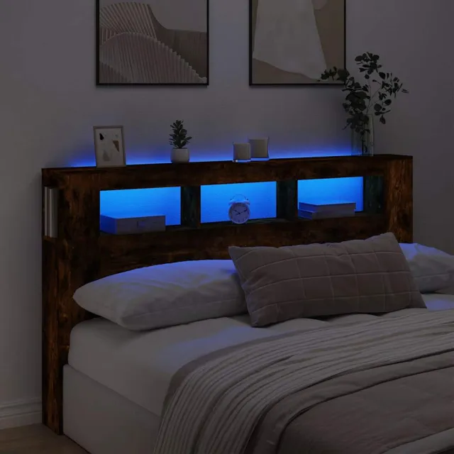 vidaXL Hoofdeinde met LED 180x18,5x103,5 cm bewerkt hout gerookt eiken Bruin