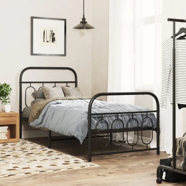 vidaXL Bedframe met hoofd- en voeteneinde metaal zwart 90x200 cm