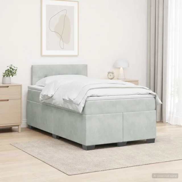 vidaXL Boxspring Bed met Matras en LED Lichtgrijs 120 x 200 cm fluweel