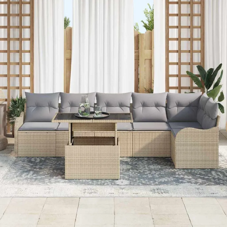vidaXL Bankstel 7 st Beige Poly riet, foto 3