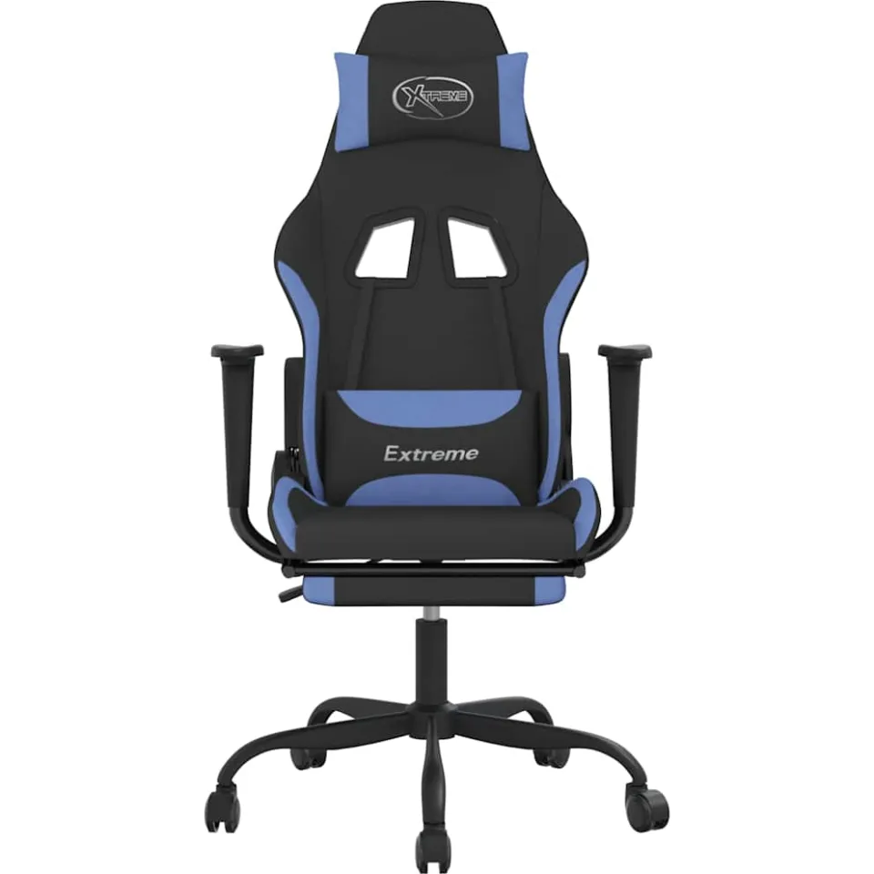 vidaXL Massage gamestoel met voetensteun stof zwart en blauw