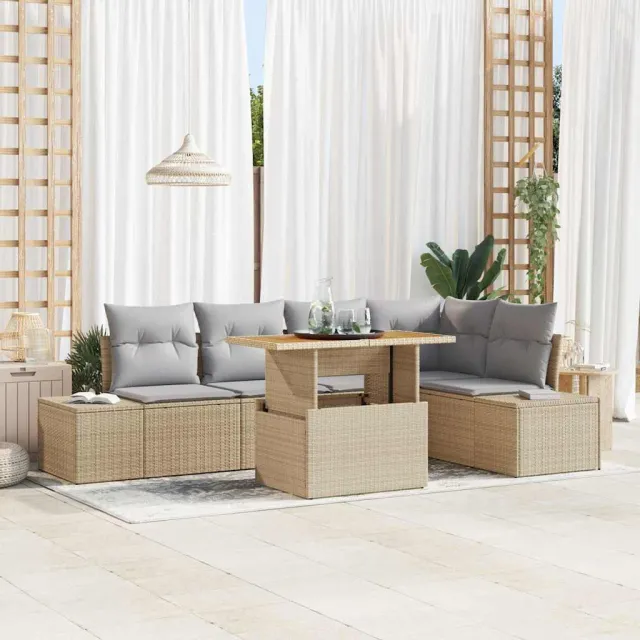 vidaXL Tuin Sofa Set 6 st Beige Poly riet, foto 2