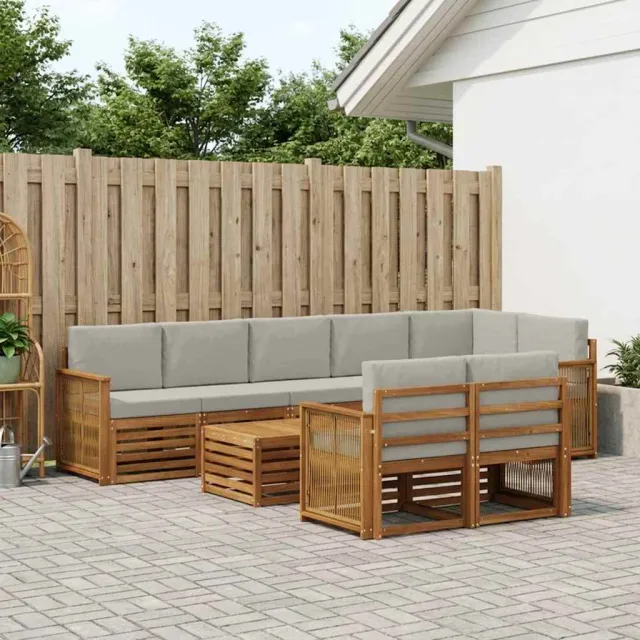 vidaXL Buiten bankenset 8 st 8-zits Naturel en lichtgrijs