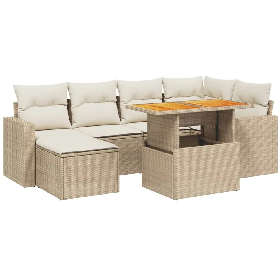 vidaXL 7-delige Loungeset met kussens poly rattan beige, foto 3