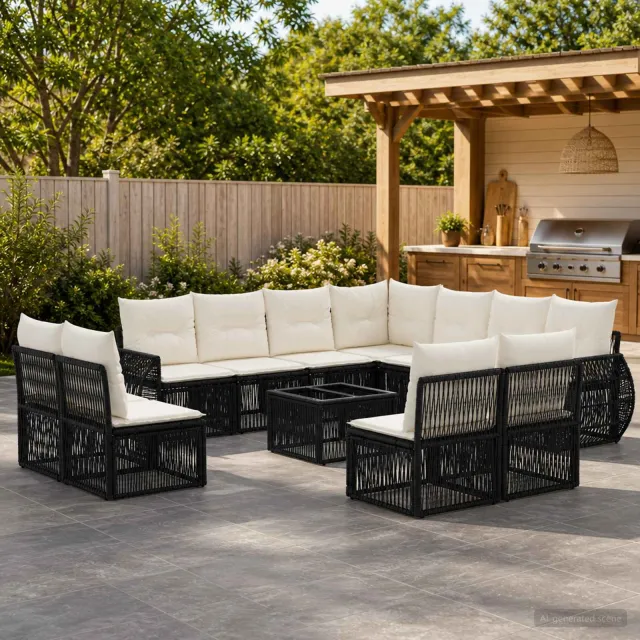 vidaXL Tuinbankenset 12 st 11-zits Zwart en Cream Wit poly rattan, foto 2
