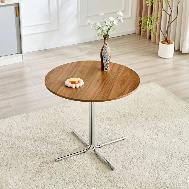 MODFU Ronde Bijzettafel - MDF-Tafelblad - Driepoot - Modern - Walnootkleurig - 85 X 76 Cm Zilver