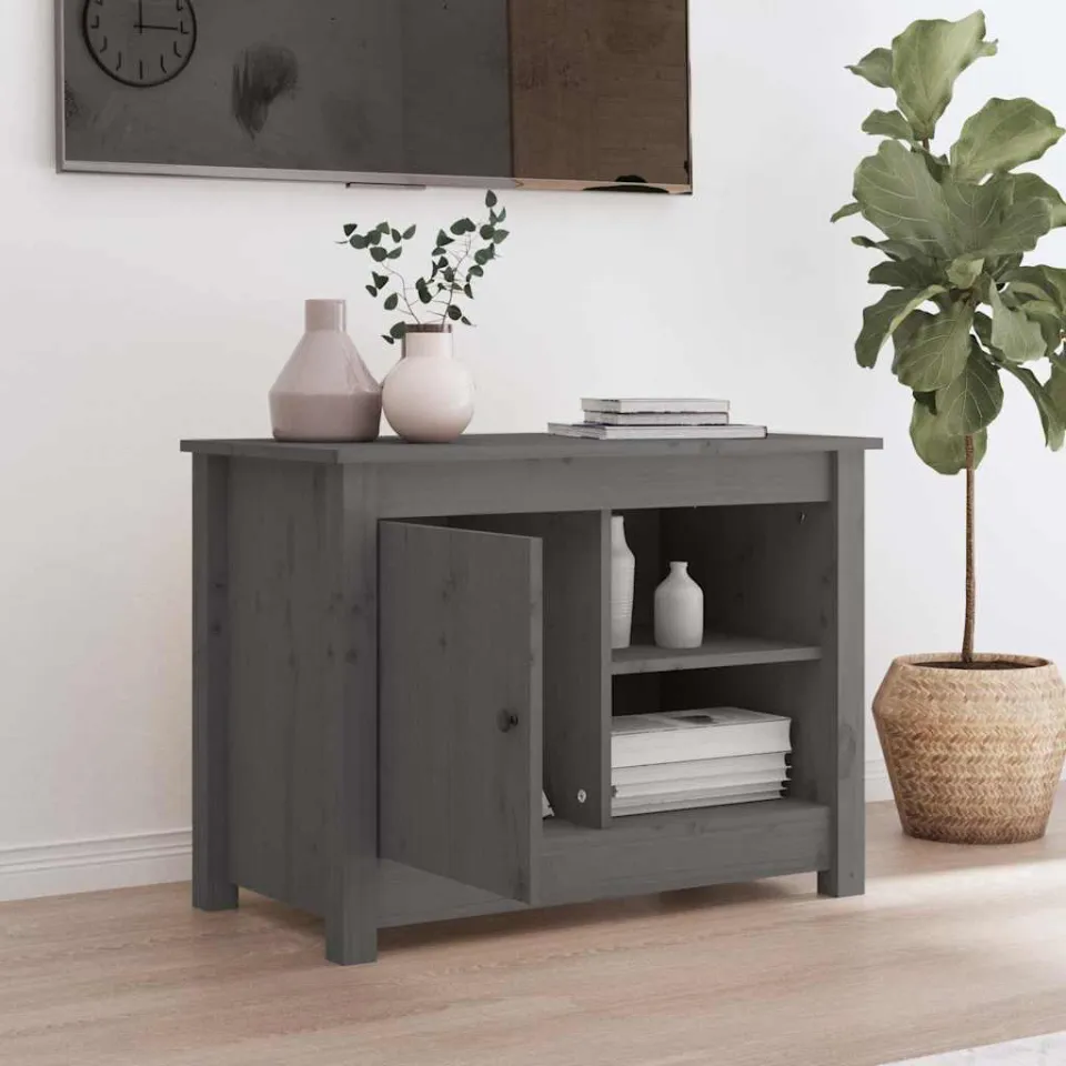 vidaXL Tv-meubel 70x36,5x52 cm massief grenenhout grijs, foto 3