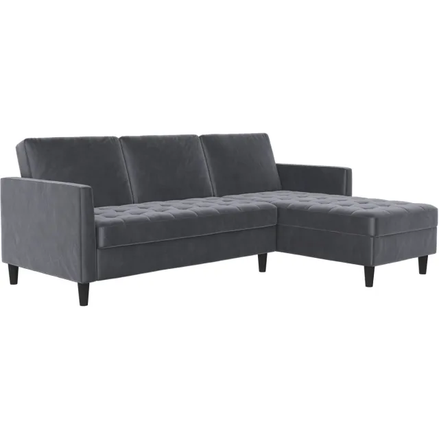 Notio Living Presley-Slaapbank - 3-zits - Opberg - Antraciet Fluweel Grijs