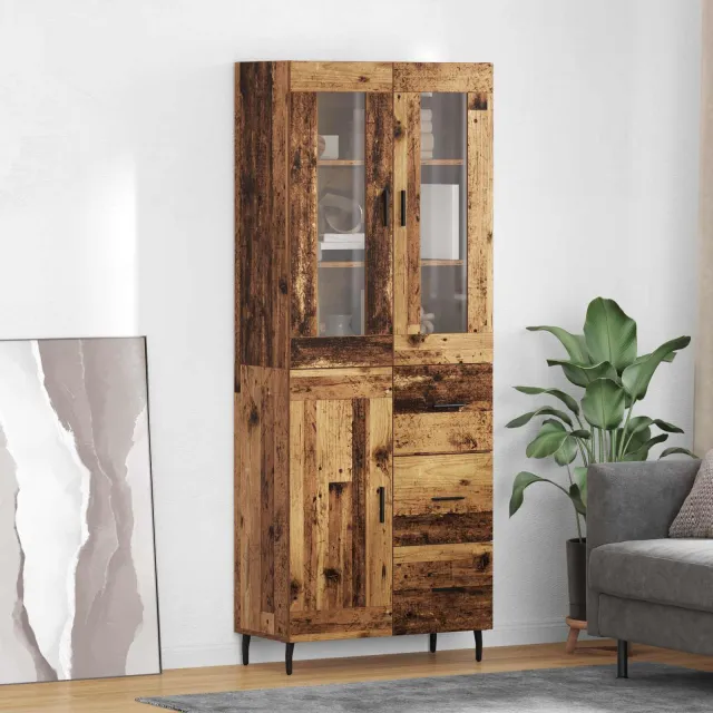 vidaXL Hoge kast 2 st Oud Hout 69,5 x 34 x 180 cm Bewerkt hout Bruin
