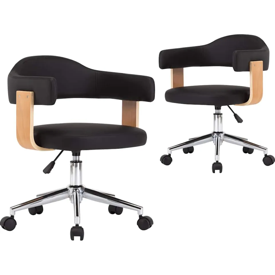 vidaXL Eetkamerstoelen draaibaar 2 st kunstleer zwart, foto 3