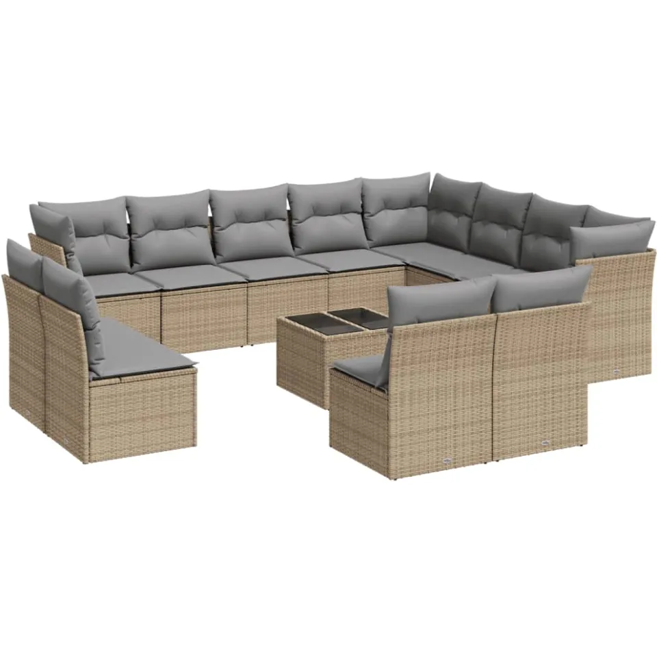 vidaXL 13-delige Loungeset met kussens poly rattan beige
