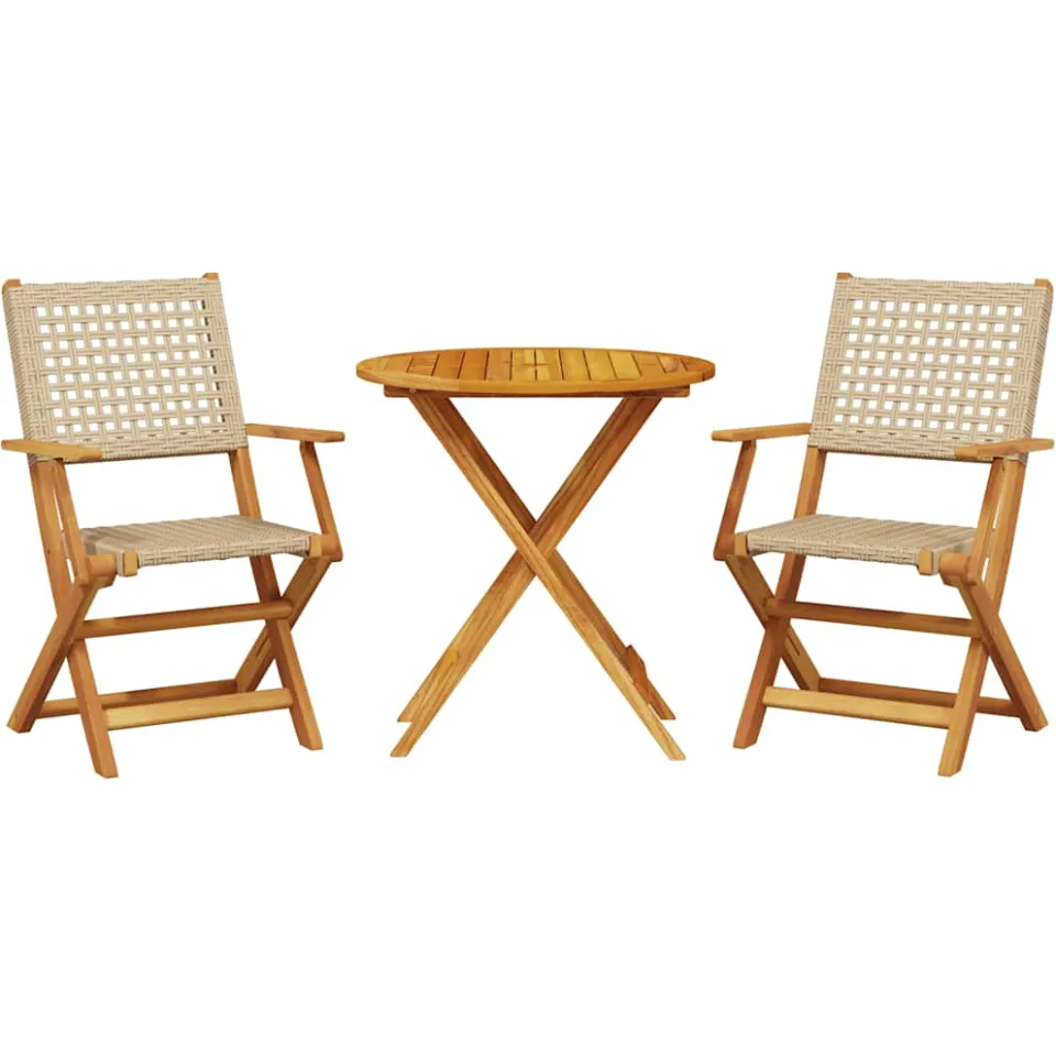 vidaXL 3-delige Bistroset poly rattan en massief hout beige, foto 3