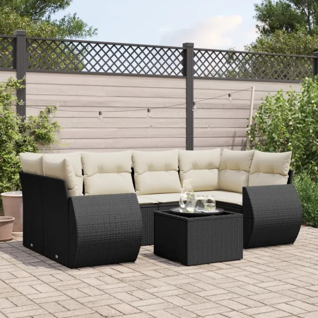 vidaXL 7-delige Loungeset met kussens poly rattan zwart, foto 2