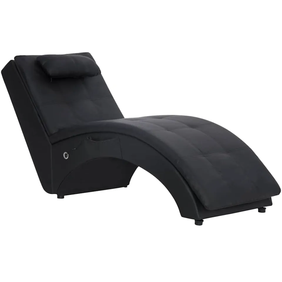 vidaXL Massage chaise longue met kussen kunstleer zwart, foto 3