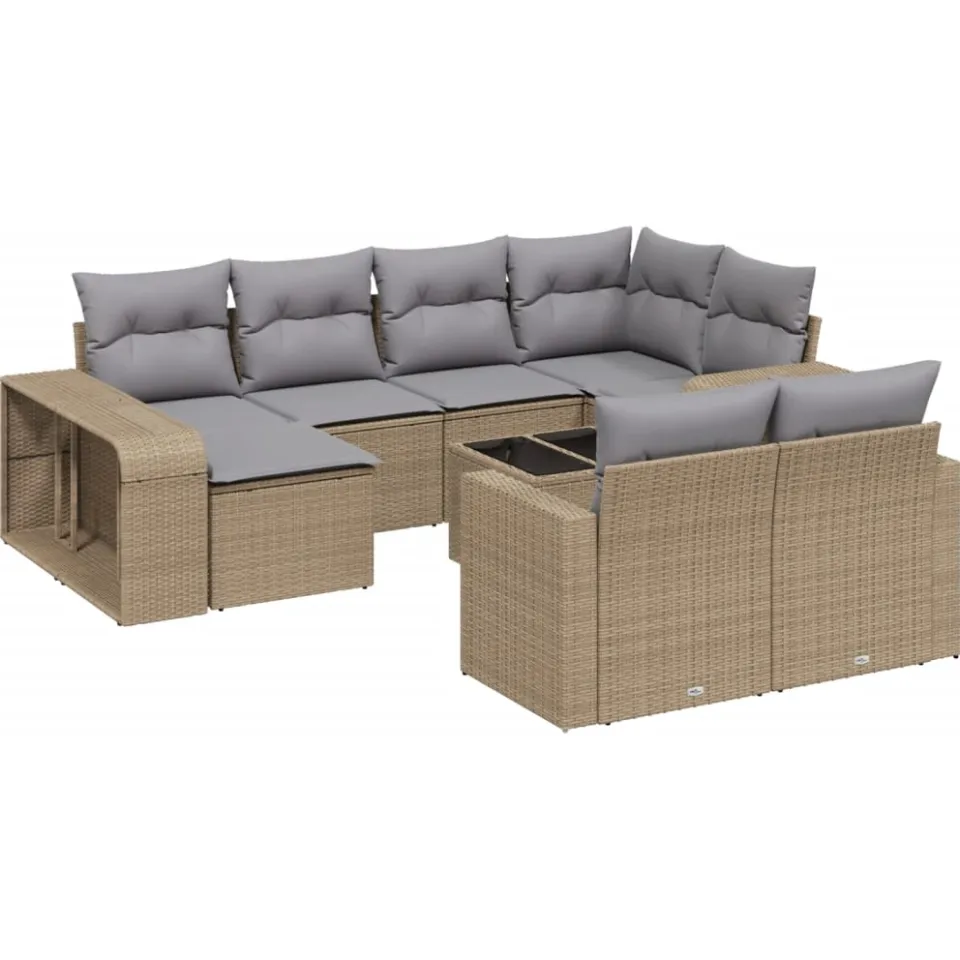 vidaXL 11-delige Tuinset met kussens poly rattan beige, foto 3