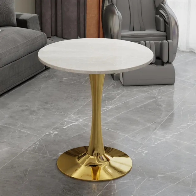 MODFU Ronde Bijzettafel - Strakke Lijnen - Minimalistisch - Voor Woonkamer Of Eethoek - Kunstmarmer - Goud Wit Goud+Wit