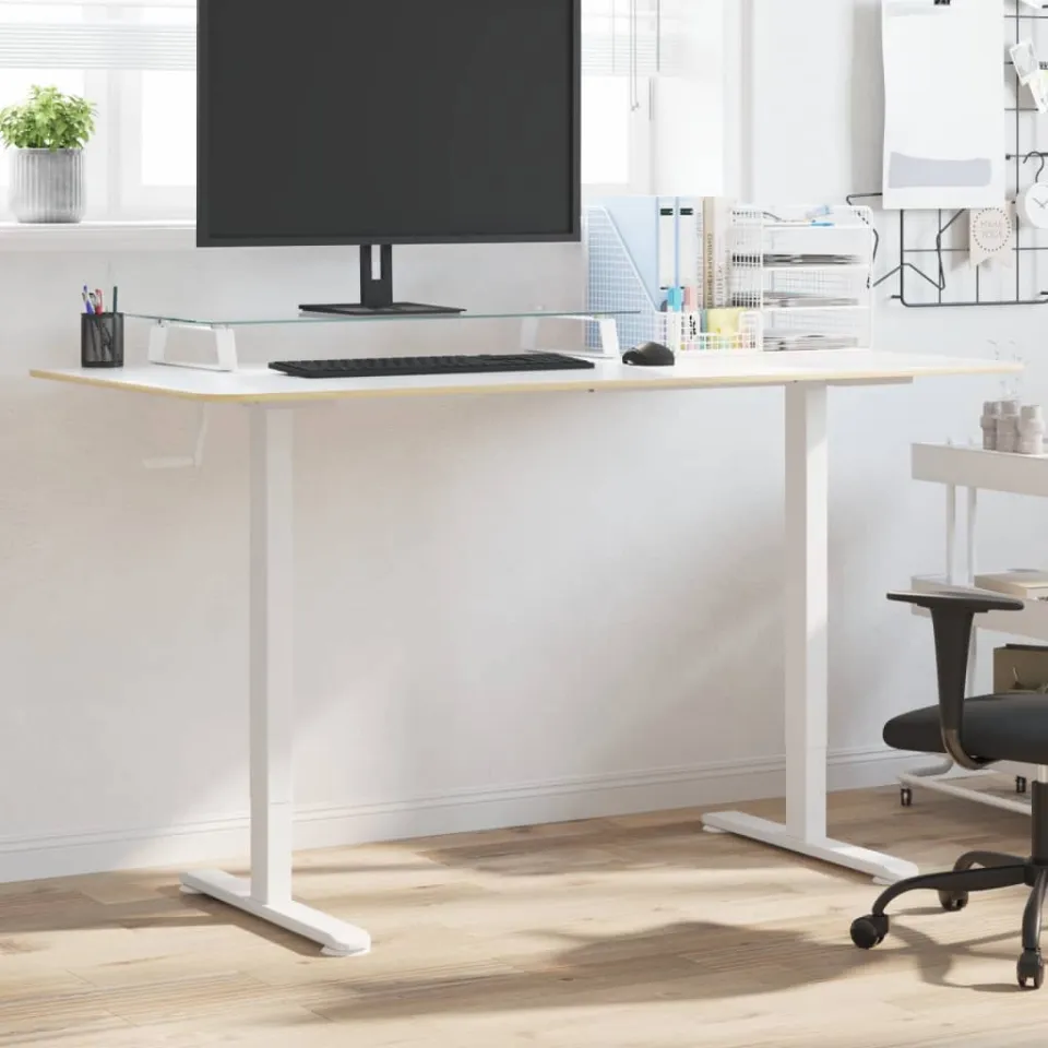 vidaXL Zit-sta bureauframe (94-135)x60x(70-114) cm staal wit, foto 3