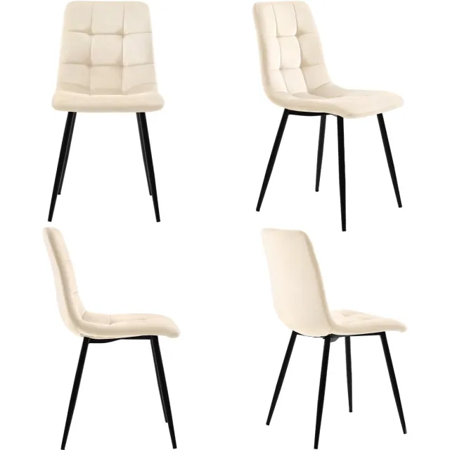 Merax Eetkamerstoelen Set van 4 - Antiek Wit met Zwart - Velvet Bekleding - Comfortabel en Stijlvol - Metalen Poten