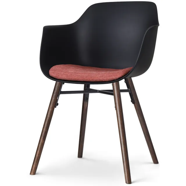 Nolon Nena-Liz eetkamerstoel zwart met terracotta rood zitkussen - walnoot houten onderstel