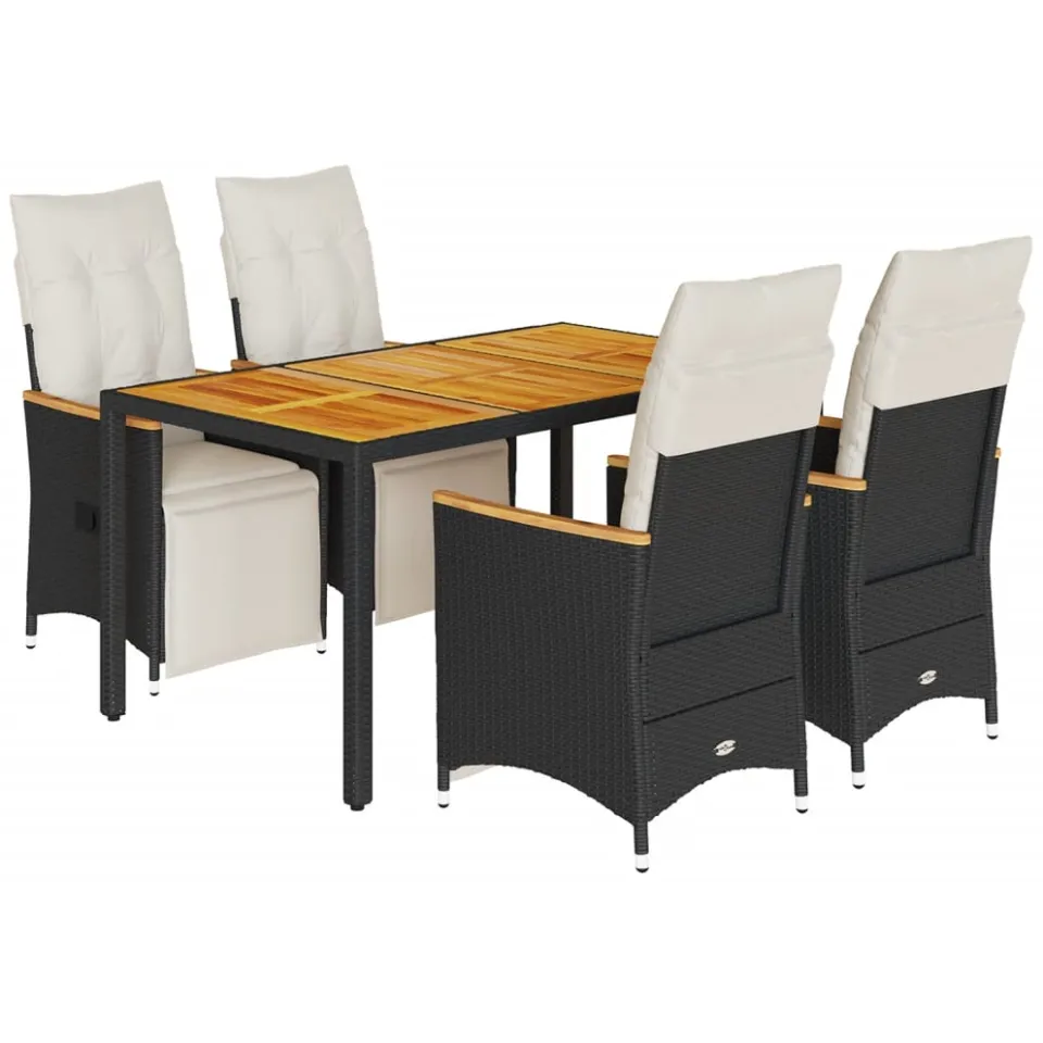 vidaXL 5-delige Bistroset met kussens poly rattan zwart, foto 3
