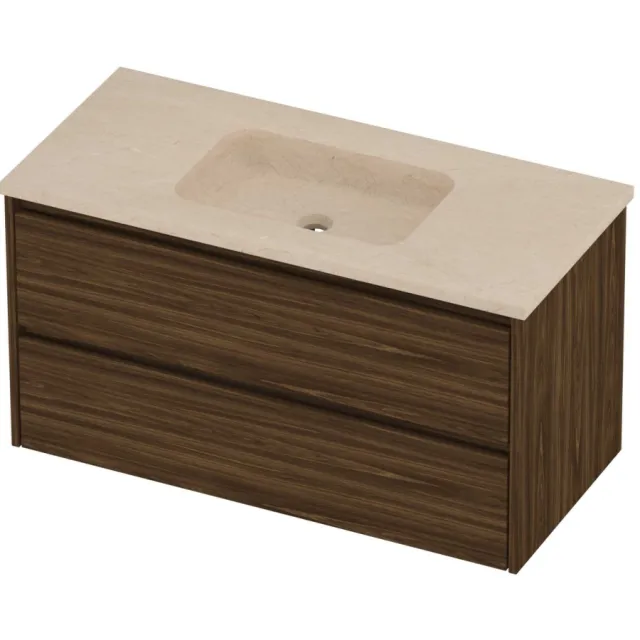 Proline Rollo Badmeubelset Hardsteen Elegant Zonder Gat 100x46x54 cm Sand Stone Cabana Oak Eiken