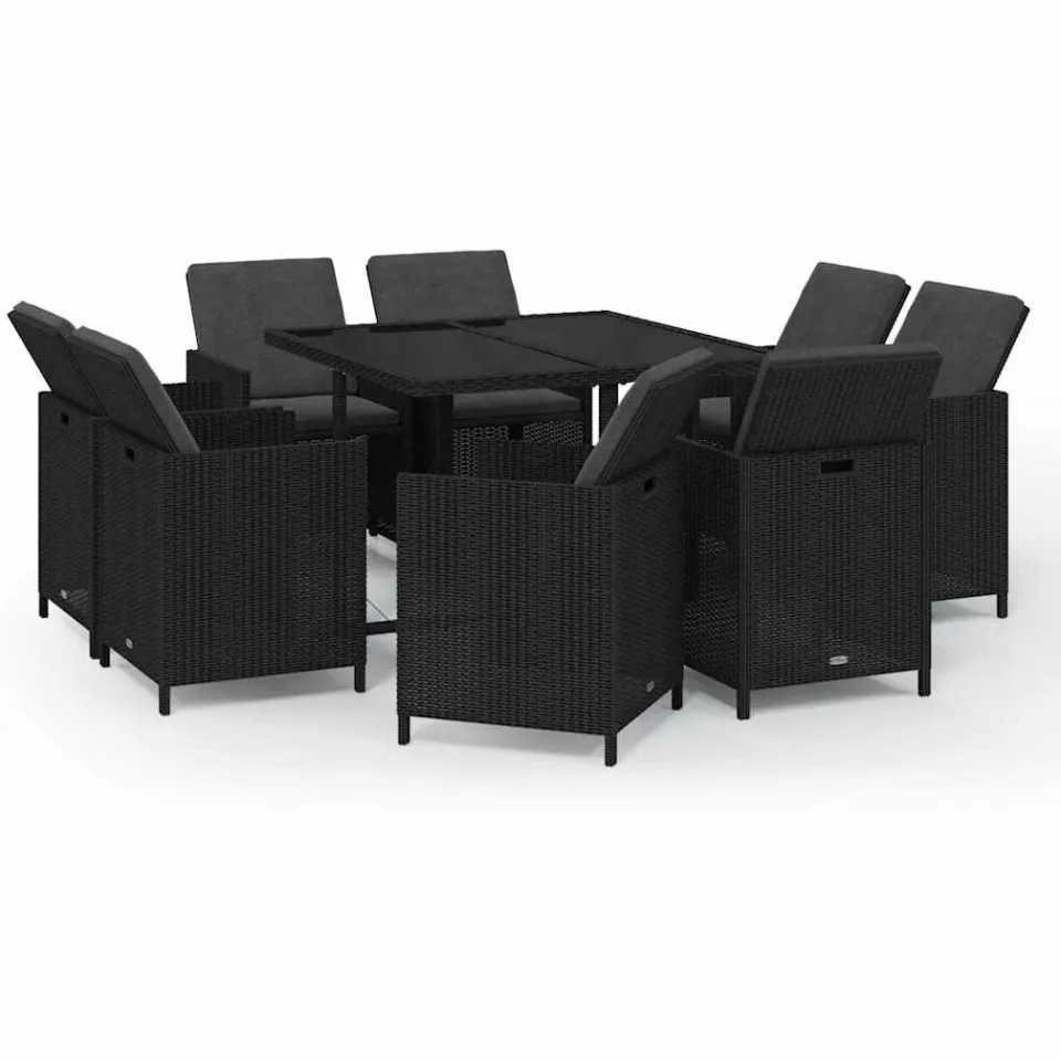 vidaXL 9-delige Tuinset met kussens poly rattan zwart, foto 3