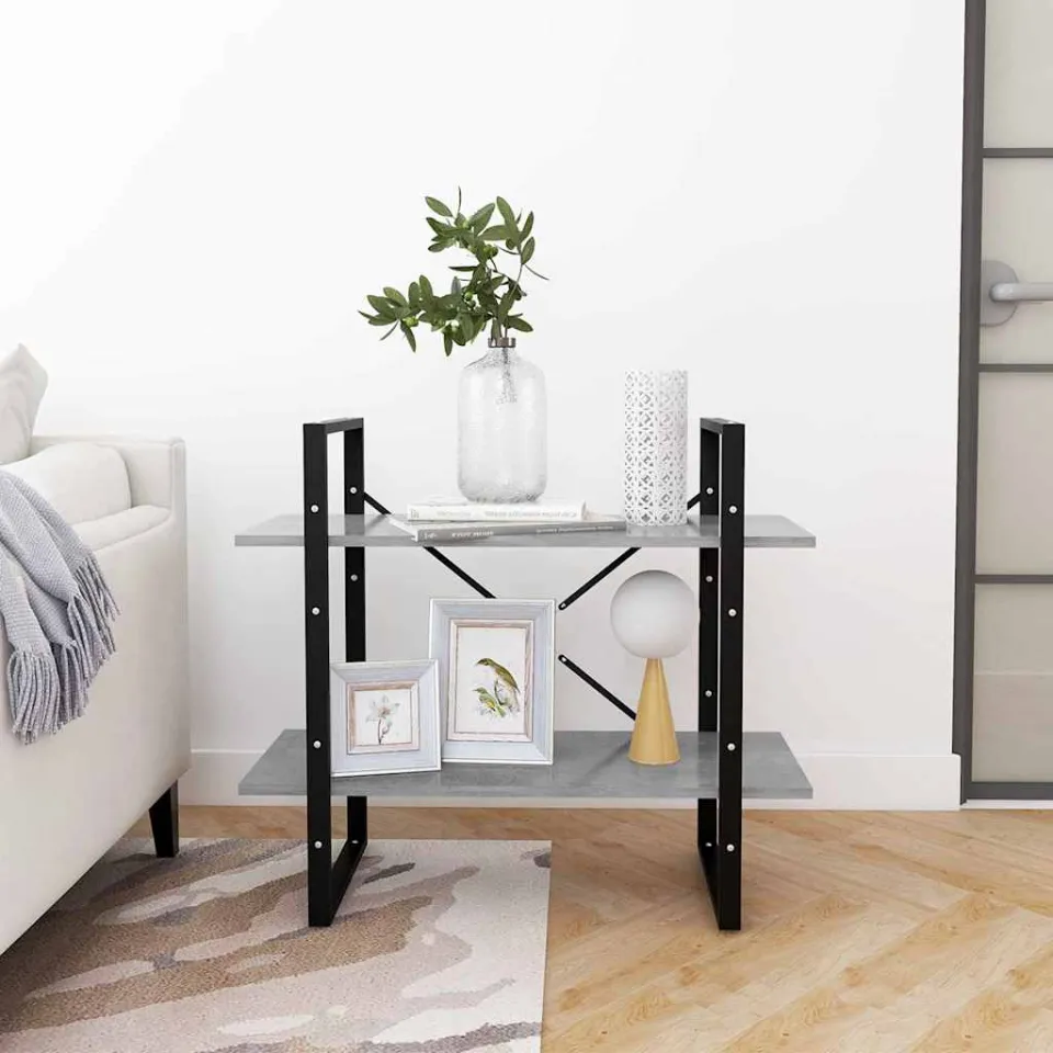 vidaXL Boekenkast met 2 schappen 80x30x70 cm bewerkt hout betongrijs grijs, foto 3