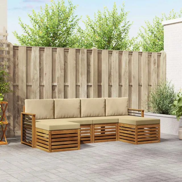 vidaXL Buiten bankenset 6 st 6-zits Natuurlijk en Beige