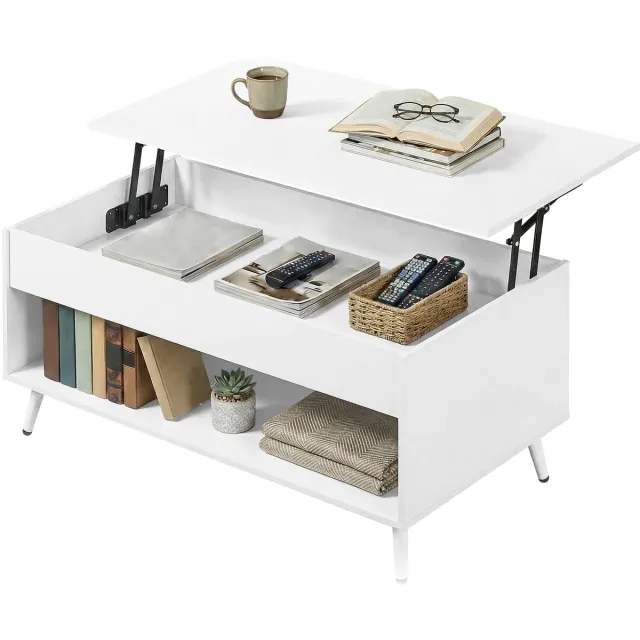 Vasagle Salontafel - Bijzettafel - Met Verstelbaar Blad - Verborgen Opbergvak - Open Vakken - Voor Homeoffice Wit